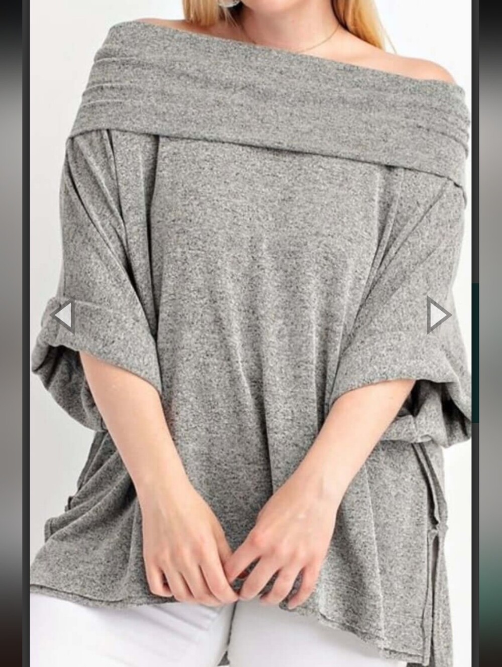 Easel Off-Shoulder Heather Gray Relaxed Knit Sweater Sz L
